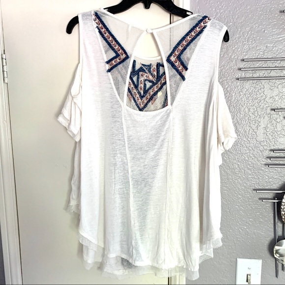 Free People cut out shoulders bohemian print top S - Picture 4 of 5